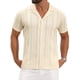 thumbnail image 1 of CAMISA DE MALLA HOLLOW CHIC PARA HOMBRE, DE MANGA CORTA, CON BOTONES, A RAYAS, TALLA 2XL, BEIGE, 1 of 6