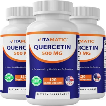 VitamaticUSA Quercetin 500mg Supplement - 3 Pack, 120 Veggie Capsules, Gluten Free