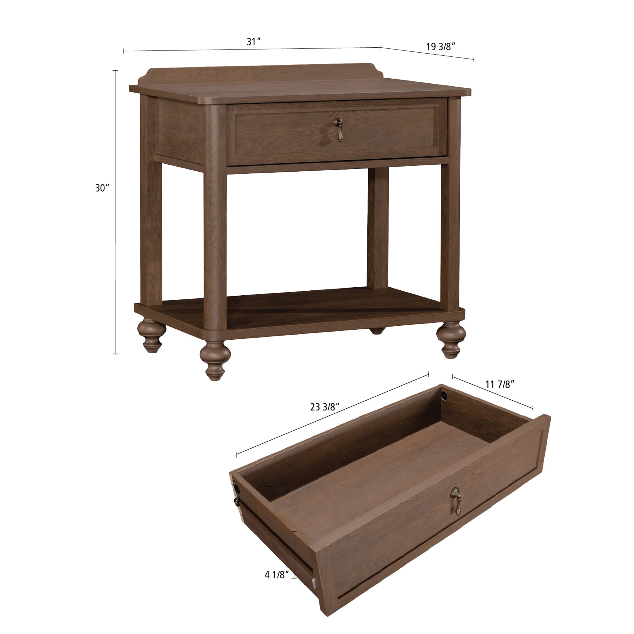 My Texas House Hartwell 1 Drawer Nightstand with USB, Heritage Oak Finish