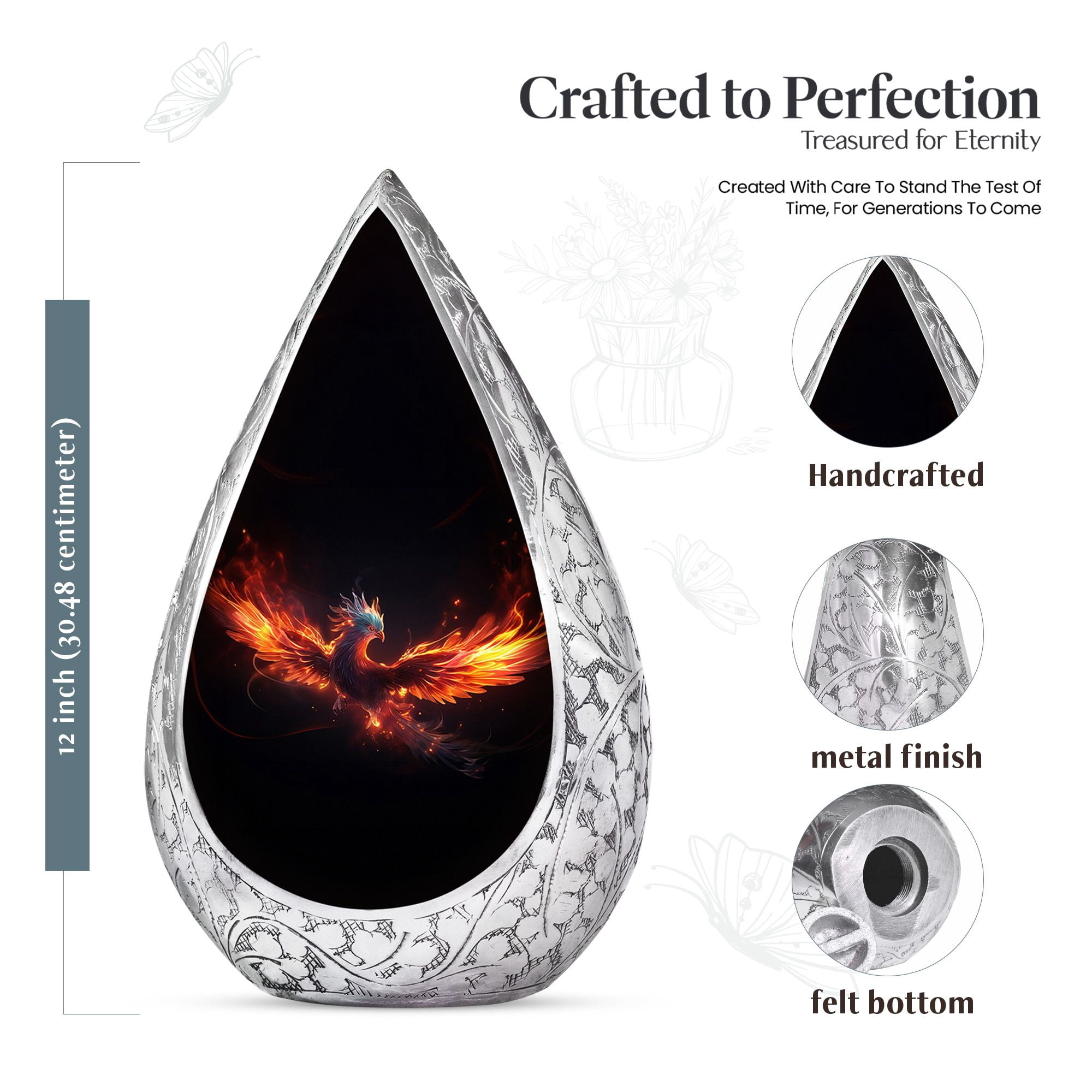 JAGSHASHI Phoenix - Urn For Human Ashes For Male & Female - Funeral Decorative Urns - Human Remains Mom & Dad - Burial Urns - Cremation Urn For Adult Men & Women - Memorial Urn - 10 Inch - Large