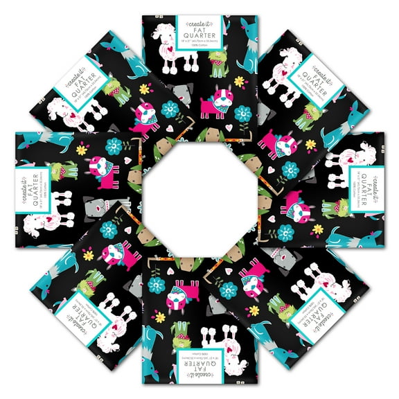 Create It 18"x21" Cotton Puppy Precut Sewing & Craft Fabric, Black 10 Pieces