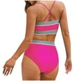thumbnail image 5 of JGGSPWM Women's 2 Pieces Bandeau Bikini Color Block Swimsuits Trendy Summer Off Shoulder High Waisted Bathing Suit Pink S, 5 of 5