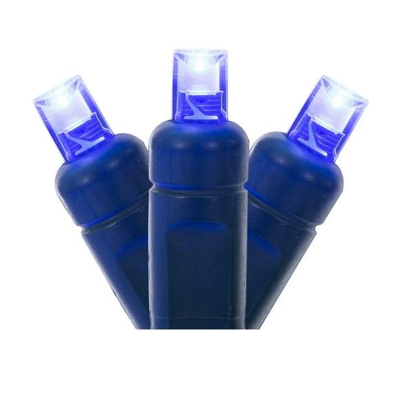 Vickerman 70 Blue Wide Angle LED Single Mold light on Green Wire, 35' Christmas Light Strand