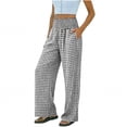 thumbnail image 3 of Cutuoiiu Women Gingham Print Smocked High Waist Wide Leg Pants with Pockets Casual Plaid Trousers Gifts, 3 of 6