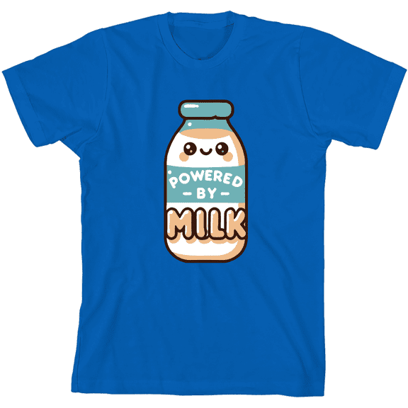 "Powered By Milk" Youth Natural Crew Neck Short Sleeve Tee-Medium