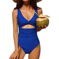 thumbnail image 1 of Charmo Womens V Neck One Piece Swimsuit High Cut Backless Cut Out Bathing Suits Swimwear, 1 of 6