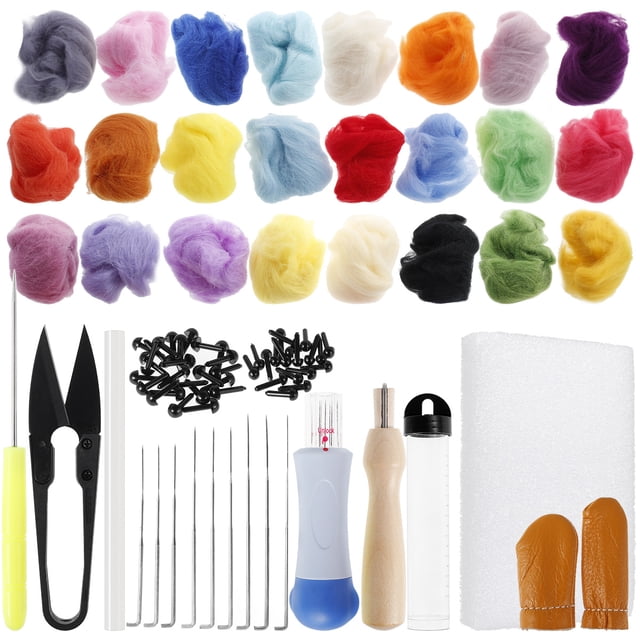 Needle Felting Kit, 24 Colors Wool Roving for Felting Wool Needle Gifts , Felt Starter Kit Wool Felt Tools with Fibre Yarn DIY Needle Felting Supplies