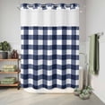 thumbnail image 6 of No Hook Shower Curtain, Navy Blue Check Shower Curtains for Bathroom with See Through Top Window, Farmhouse Buffalo Plaid Blue Waterproof & Washable Bath Curtain Stall 48"x72", 6 of 9