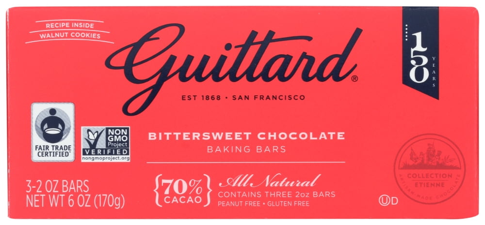 Guittard Bittersweet Chocolate Gourmet Baking Bars, 70% Cacao, Three 2 Oz. Bars