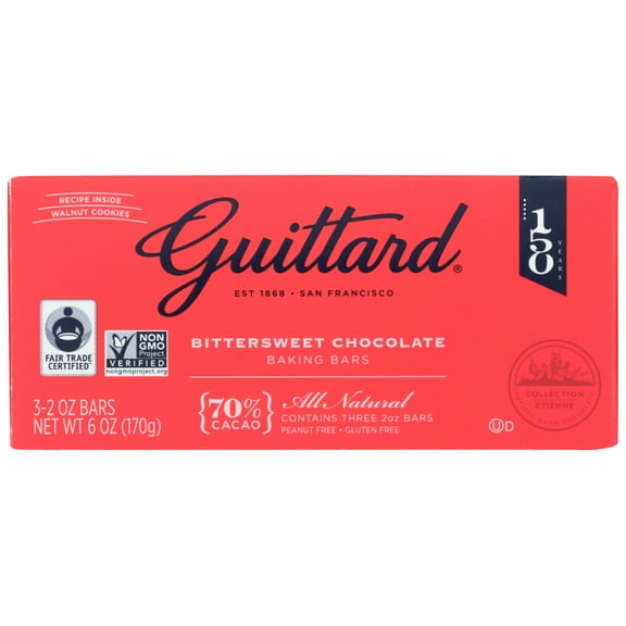 Guittard Bittersweet Chocolate Gourmet Baking Bars, 70% Cacao, Three 2 Oz. Bars