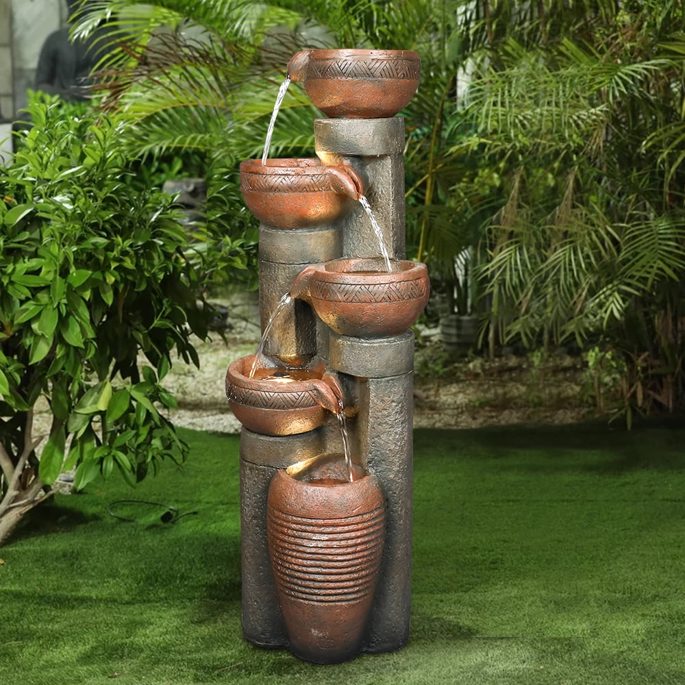 Details about   Outdoor Water Fountain with LED Lights 4 Tier Patio Garden Faux Stone Waterfall 
