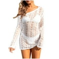 thumbnail image 2 of Cavosen Womens Swimwear Cover up Dress Knitted Crochet Hollow Out Bikinis Swimwear Kimono Long Sleeve One Shoulder Neck Sheer Pool Bathing Suit Cover Ups Solid Swimsuit Kaftan, 2 of 5