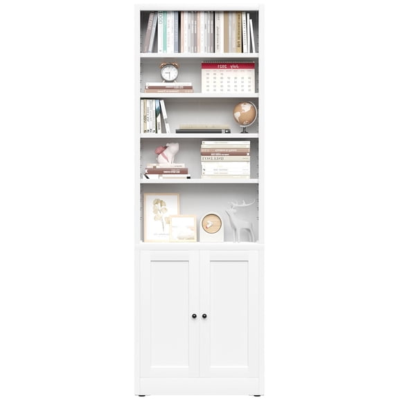 S-HOME Modern White Metal Bookcase 71 Inch Tall 5-Tier Bookshelf with Adjustable Shelves for Library Living Room and Office Storage