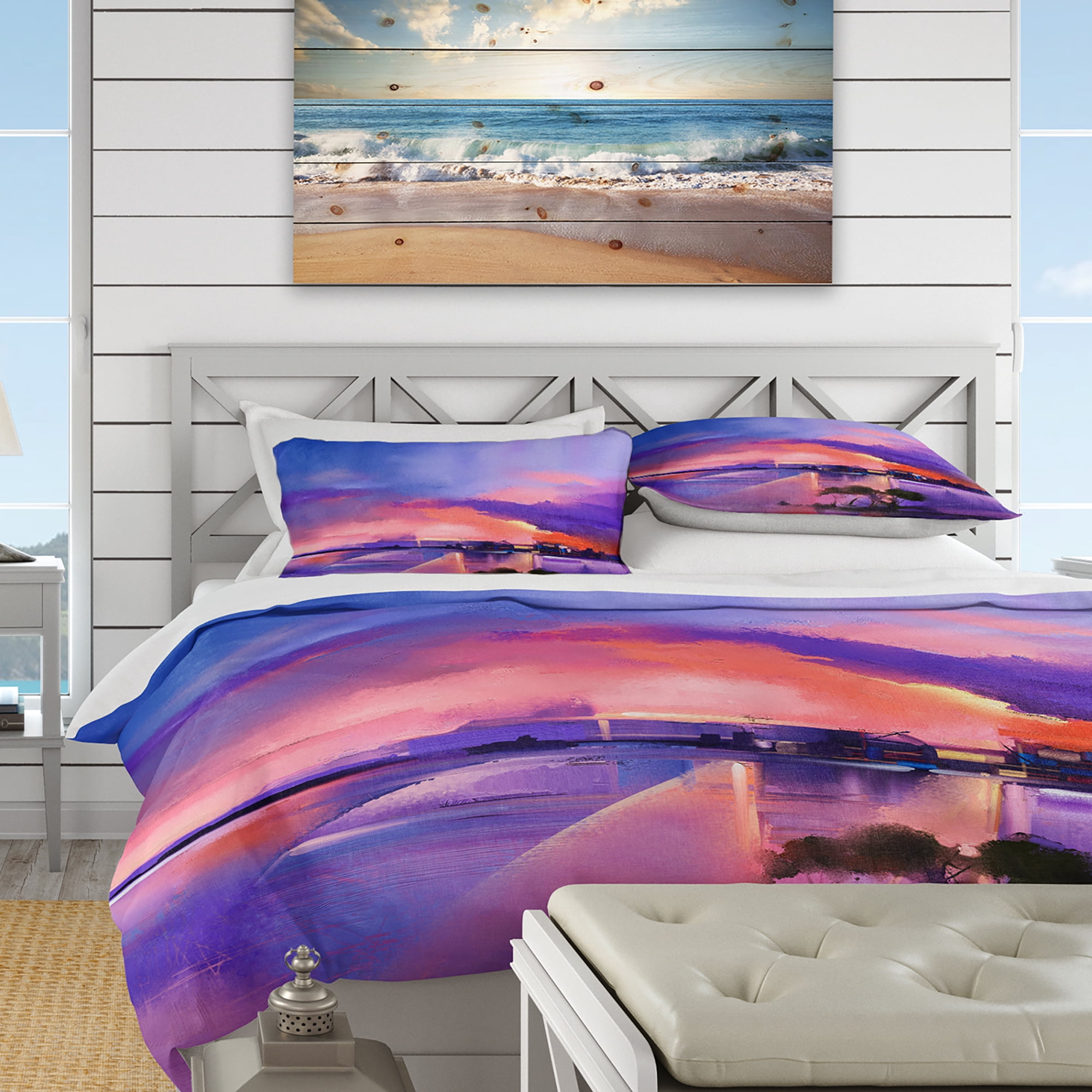Designart 'Orange & Purple Sky in Twilight Sunset' Beach Duvet Cover Set
