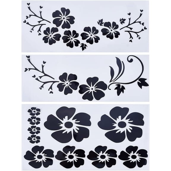 3 Styles Hawaiian Hibiscus Flower Car Decal Black Laser Car Sticker Sun Protection Self Adhesive Car Accessories Automotive Exterior Decoration for SUV Laptop Truck Motorcycle Doors for DIY