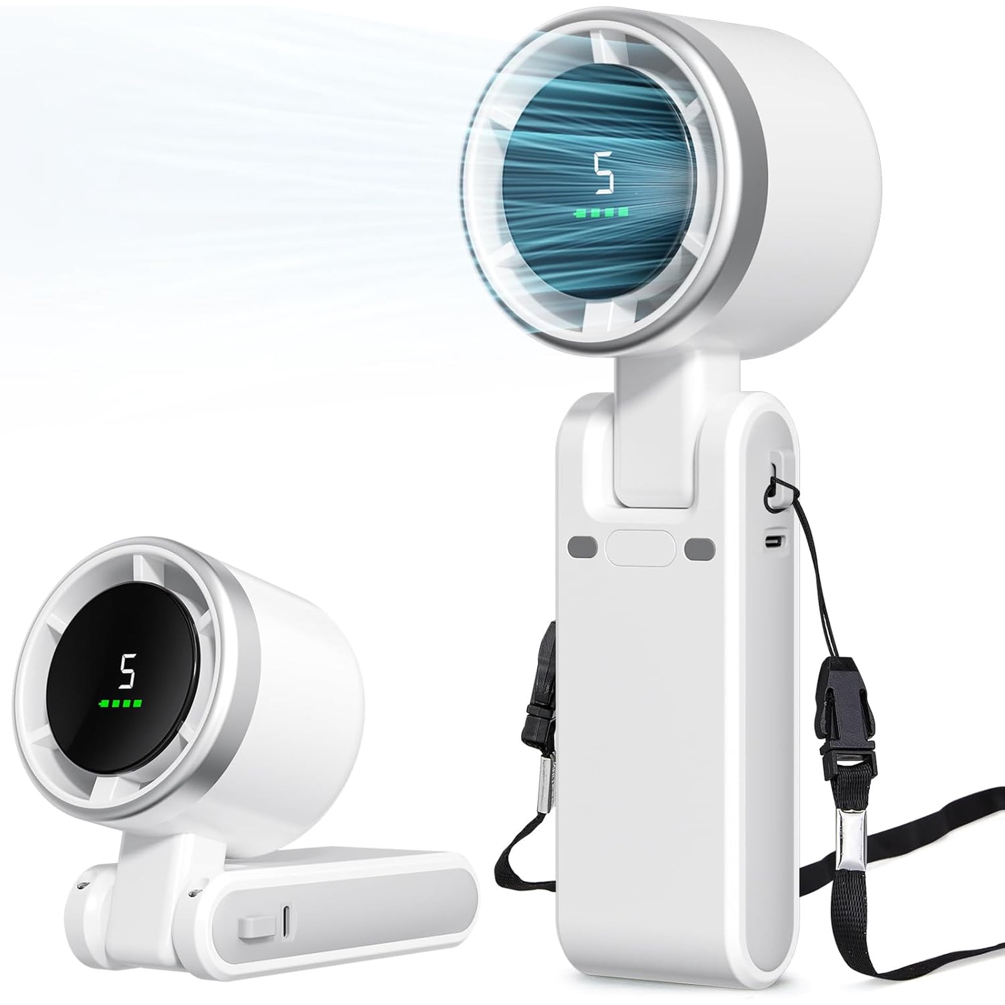 otnbgsr Portable Mini Fan 2026, Handheld Rechargeable Fan with 5 Speeds, LED Display, Foldable Design for Desk Travel Outdoor Neck Use
