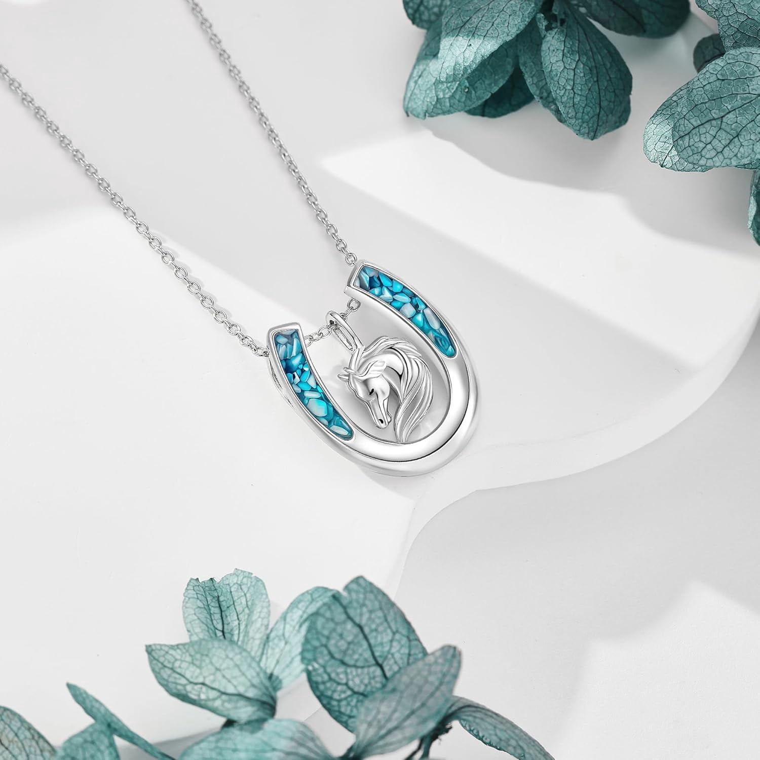Horse Necklace 925 Sterling Silver Horseshoe Necklace for Women Western Equestrian Jewelry