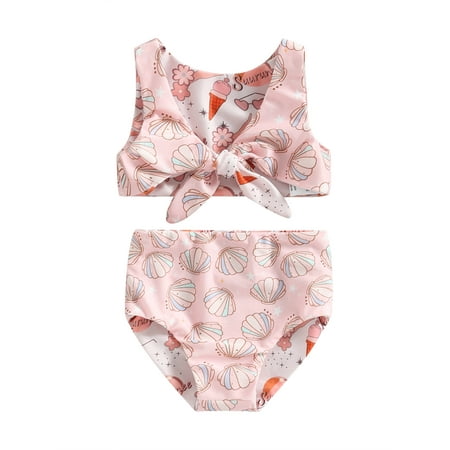 

Toddler Baby Girls 2 Piece Swimsuits Floral Print Bikini Bathing Suit Sleeveless Bowknot Tank Tops with Shorts