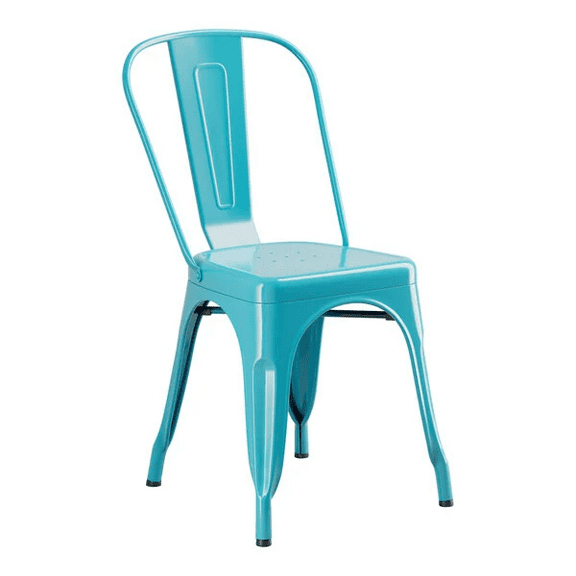 Cafe Style Stackable Turquoise Metal Restaurant Dining Chair For Indoor or Outdoor Use