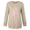 thumbnail image 4 of EchfiProm Long Sleeve Tops for Women Breast Cancer Pullover Crew Neck Relaxed Fit Beige Casual Womens T-Shirt, 4 of 4