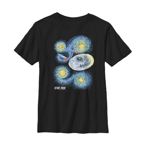 Boy's Star Trek Starry Night Enterprise  Graphic Tee Black Medium