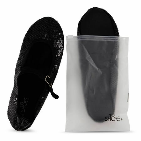 

Shoes 18 Womens Foldable China Doll Mary Jane Shoes Ballerina Ballet Flats with Carrying Case 1826 Black Sequins 7