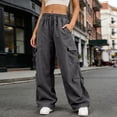 thumbnail image 2 of vigerkar Women's Plus Size Cargo Pants Drawstring Waist Ruched Baggy Parachute Pants Streetwear Joggers with Pockets (Grey, XXL), 2 of 5