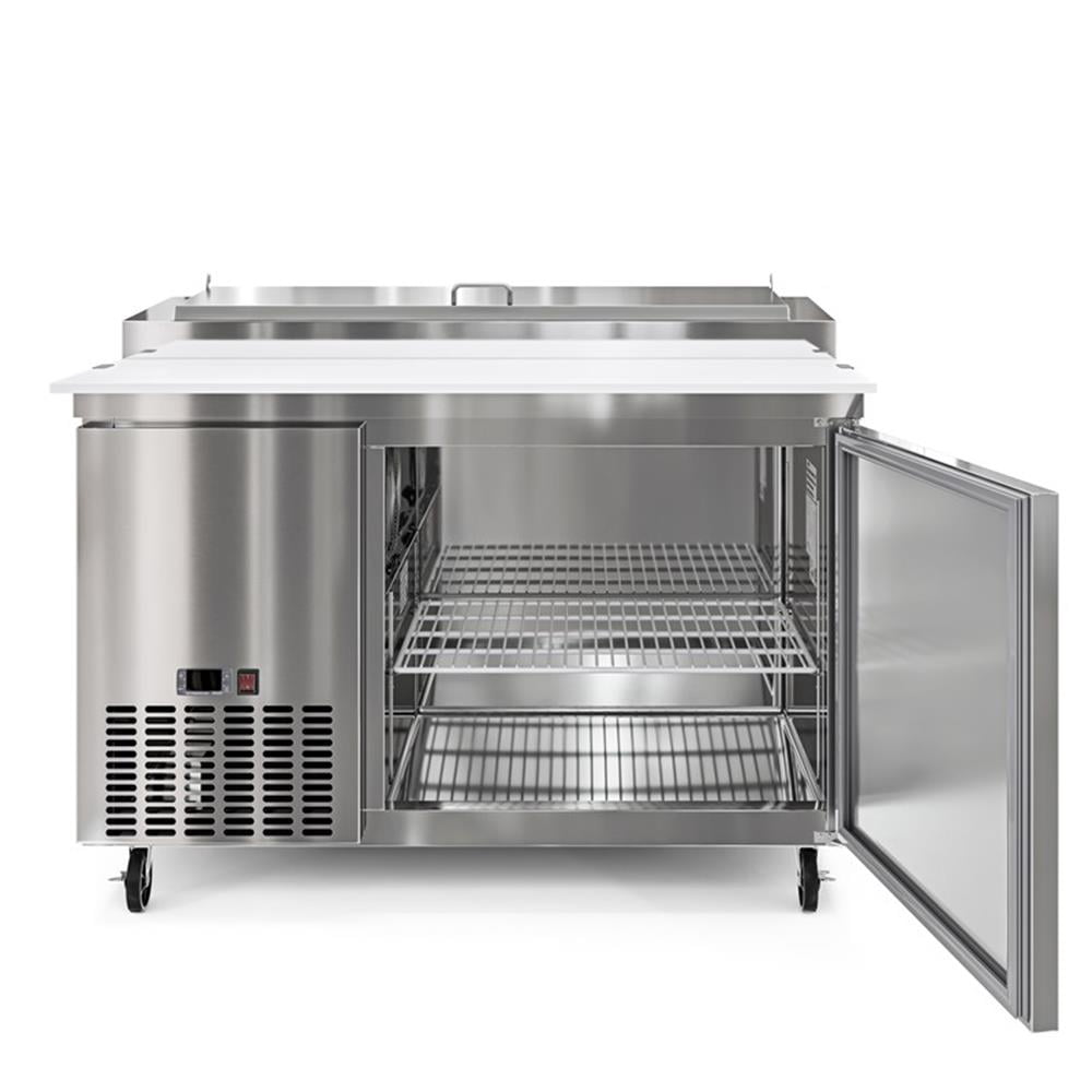 Pemberly Row Silver 50" One Door Commercial Pizza Prep Refrigerator in Steel