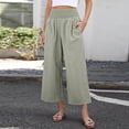 thumbnail image 5 of Women's Gingham Palazzo Pants Smocked High Waist Wide Leg Trousers Casual Loose Plaid Cropped Slacks with Pockets 3/4 Length, 5 of 7