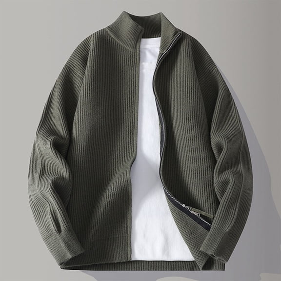 gbyLJF Men's Knitted Cardigan Solid Color Zipper Round Neck Sweater Jackets Casual Soft Comfy Long Sleeve Outwear for Men