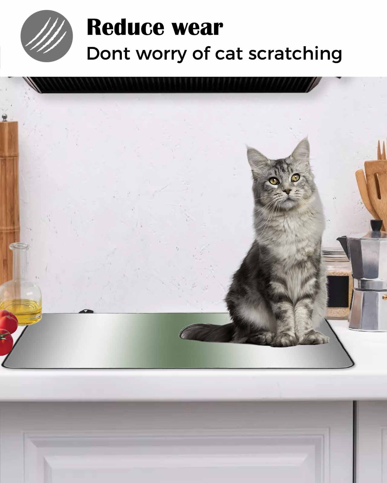 nqOlkjepod Large Induction Cooktop Protector Mat 24"x21", Gray Sage Green Stove Top Covers for Electric Stove, Modern Gradient Geometric Decorative Stove Burner Cover Mats, Glass Top Stove Cover