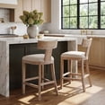 thumbnail image 4 of 27" Counter Height Bar Stools, Set of 2, Upholstered Beige Fabric with Natural Rubber Wood Frame, 4 of 10