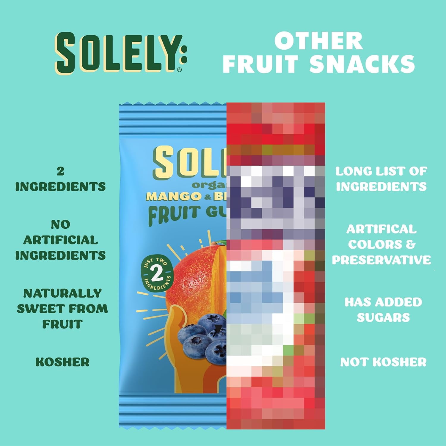SOLELY Organic Mango & Blueberry Whole Fruit Gummies (pack of 3 Boxes, 10 Bags per Box), Healthy Chewy Snacks for All, Vegan Snacks, 30 Bags