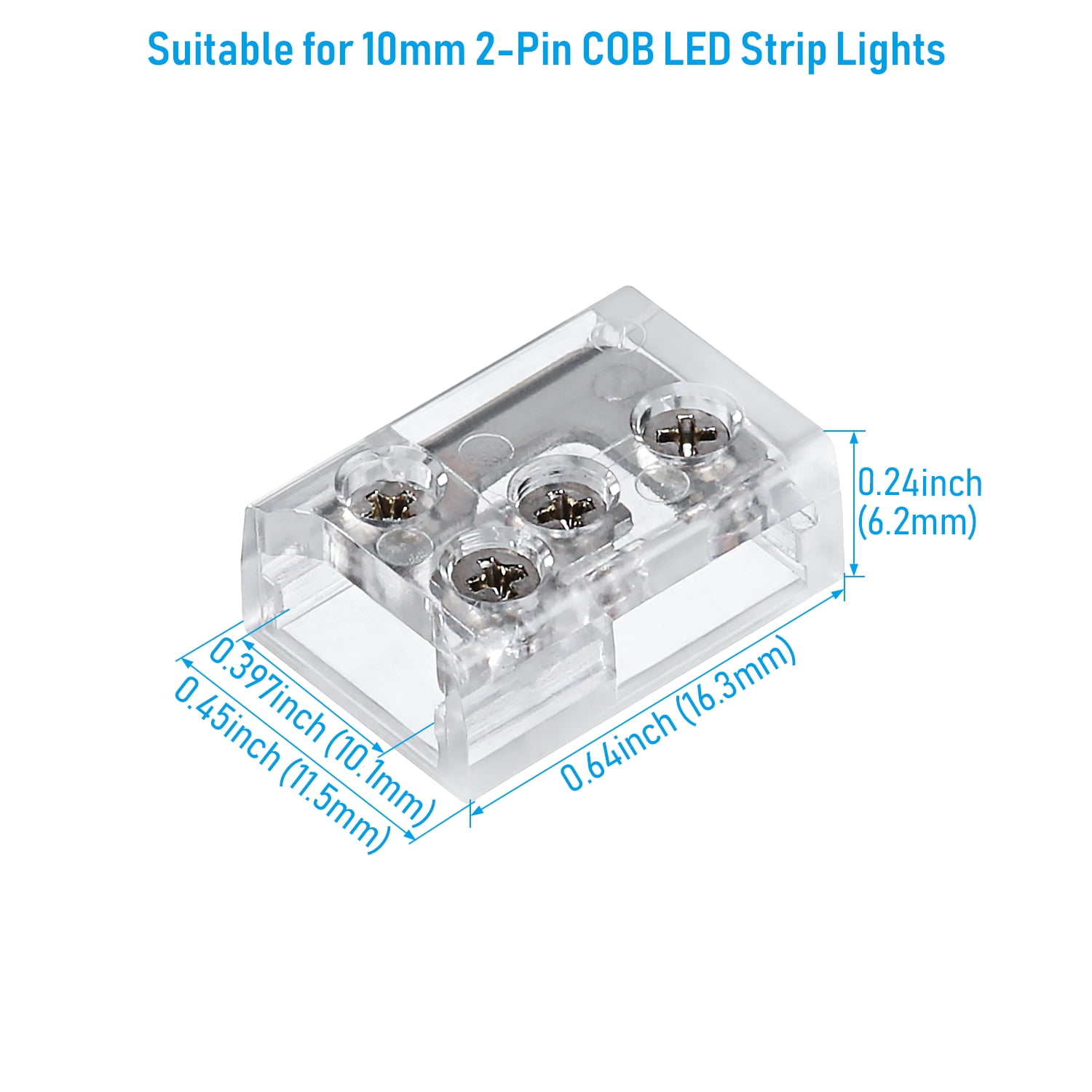 2 Pack 2 Pin 10mm LED Strip Light Connectors UL Listed, T & L Shape Two-in-One Design, Strip to Strip Corner Connection Transparent Gapless Solderless Unwired Clips