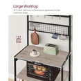 thumbnail image 3 of Bakers Rack with Charging Station, 80 cm Coffee Bar with Adjustable Storage Shelf, Microwave Stand, Grid Panel, 12 Hooks, for Kitchen, Heather Greige and Ink Black, 3 of 8