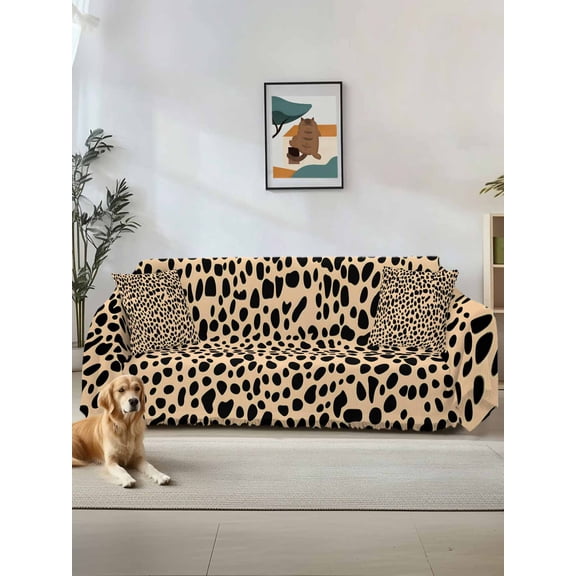 Black Beige Modern Couch Cover for 2 Cushion Sofa, Abstract Art Retro Washable Loveseat Sofa Covers Slipcover for Sectional Sofas L-Shaped, Couch Throw Cover 71"x118"