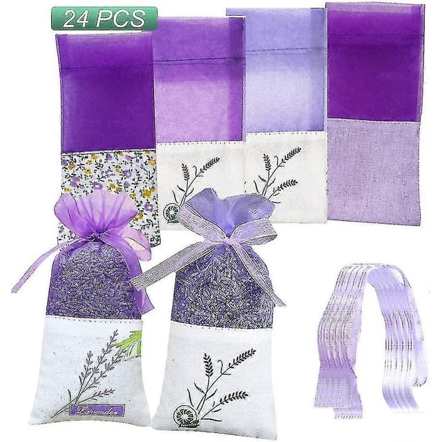 24 Pieces Lavender Bags Empty Bags Purple String Gauze For Lavender, And Herbs