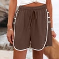 thumbnail image 3 of Qgtaibl Womens Drawstring Cotton Athletic Shorts Elastic High Waist Dolphin Shorts with Pockets Casual Loose Fit Lightweight Workout Shorts for Summer Running Training Gym Coffee S, 3 of 8