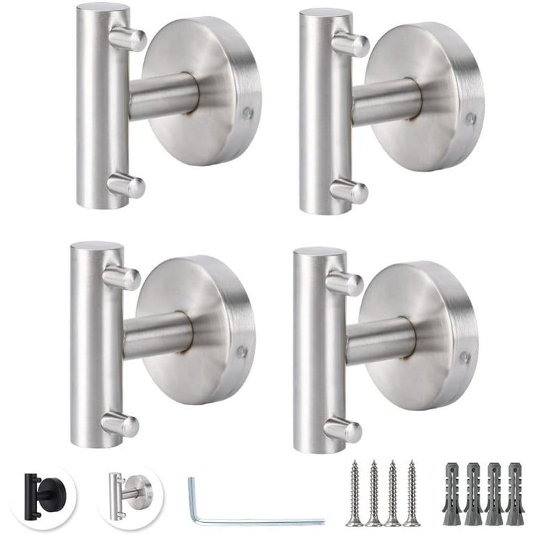 4 Pcs Double Towel Hooks for Bathrooms, Adjustable angle 304