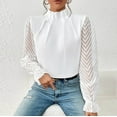 thumbnail image 6 of WREESH Womens Business Casual Tops Solid Spring Summer Mock Neck Lace Patchwork Long Sleeve Blouses White, 6 of 7