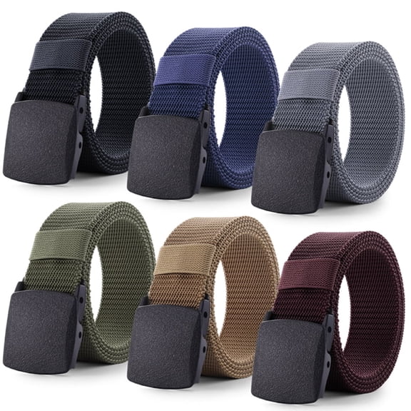 Bocaoying 6 Pack Men's Canvas Belts - 47" (120cm) Quick-Release Work Belts w/Flip-Top Nickel Buckle, Fits Up to 38-42" Waist, TSA-Friendly for Airport Security