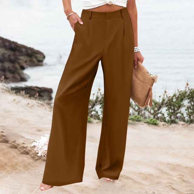 WILLBEST Pantalones Casuales para Mujer, Cómodos, con Cintura Elástica y Pierna Ancha, Holgados, elegantes y con Bolsillos para Uso Diario. Mediana