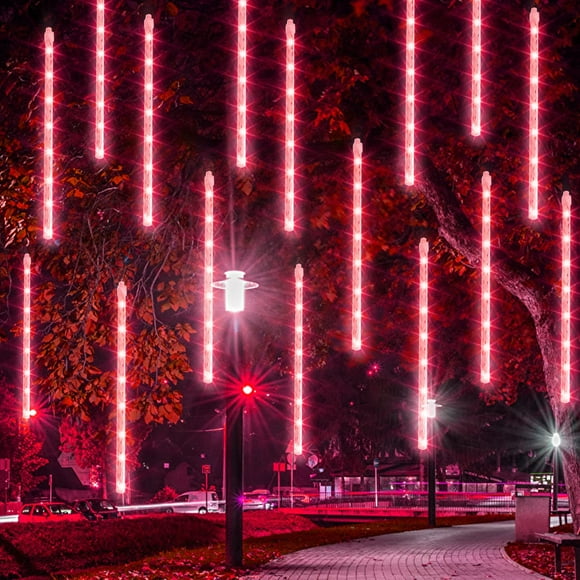 Luces navideñas para lluvia de meteoritos, brillantes, 30 cm, 288 LED, rojas, impermeables
