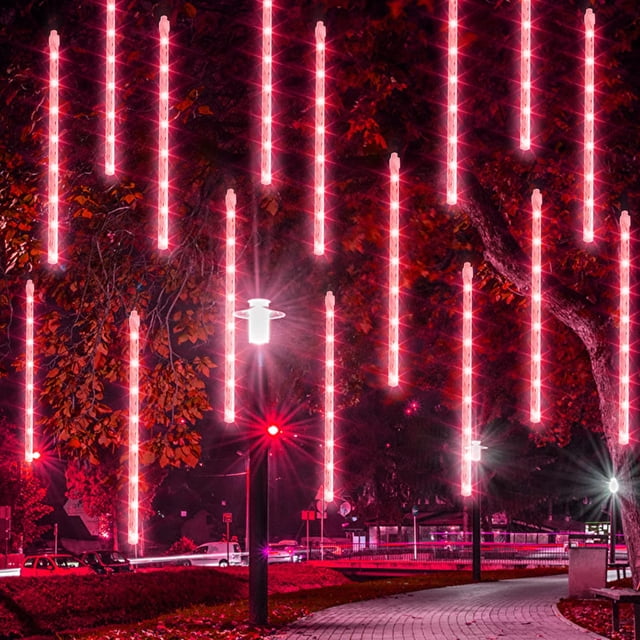 Luces navideñas para lluvia de meteoritos, brillantes, 30 cm, 288 LED, rojas, impermeables