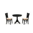 thumbnail image 6 of East West Furniture 3-Pc Modern Dining Table Set- 2 Wood Dining Chair and Dining Room Table - Linen Fabric Seat and Slatted Chair Back (Black Finish), 6 of 10