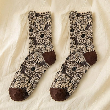 

Soighxzc Women Autumn And Winter Sunflower Jacquard Socks Warm Mid Tube Socks Women Thick Socks