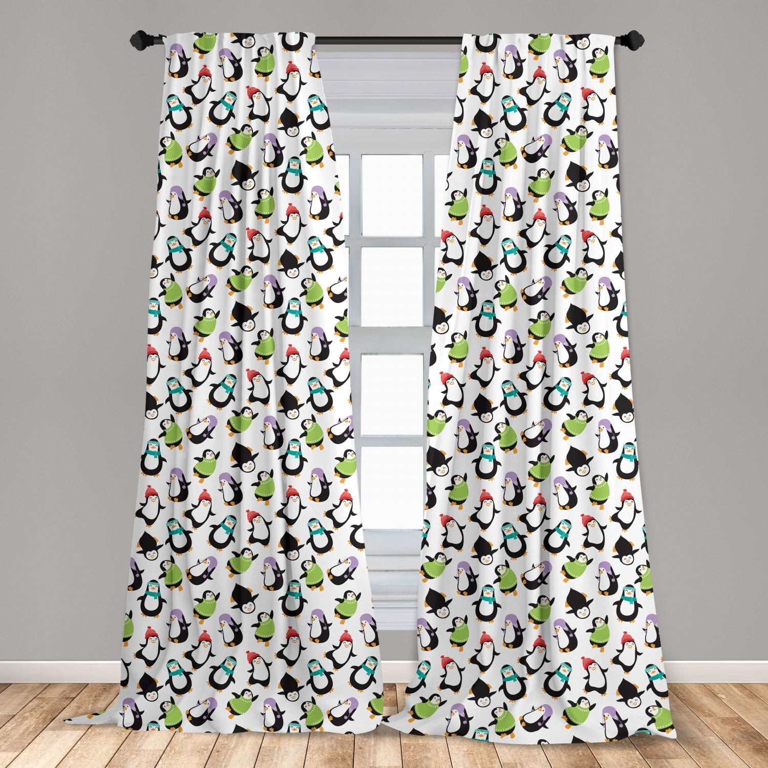 Penguin Curtains 2 Panels Set Smiling Dancing Funny Arctic Animals With Scarves And Hats Wintertime Happy Holiday Window Drapes For Living Room Bedroom 56 W X 63 L Multicolor By Ambesonne Walmart Com