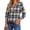 Blue, variant on Womens Plaid Shirts Flannel Button Down Shirts Business Casual Long Sleeve Tops Dressy V Neck Blouses
