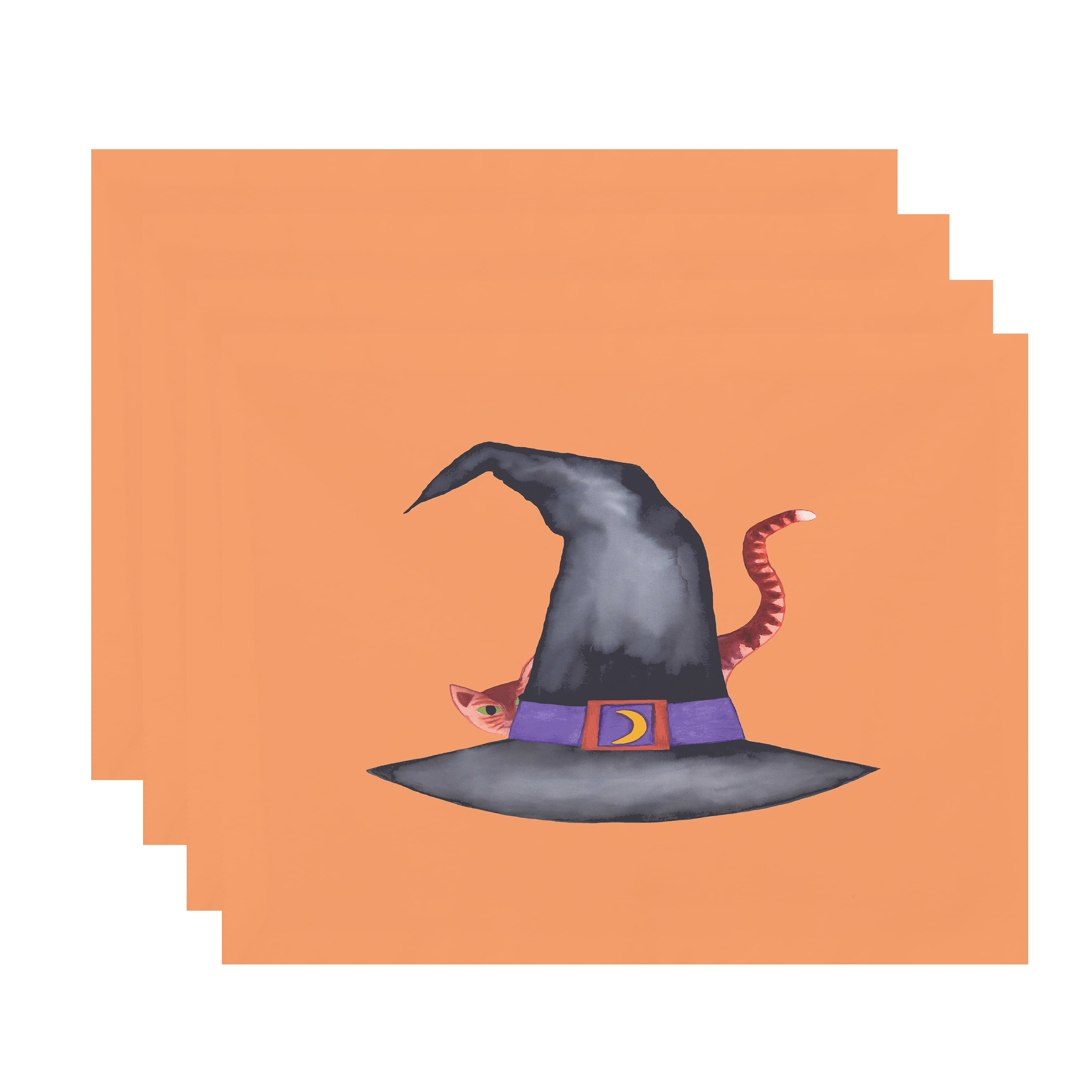 Simply Daisy Cat Behind the Hat 18x14 Inch Orange Halloween Print