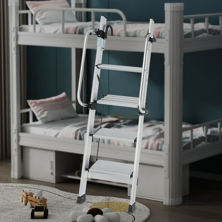 Shzicmy 4-Step Floor Standing Bed Ladder, 150kg/330.69lbs Load Capacity, Ladder with Adjustable Handrail for Caravans, Lofts